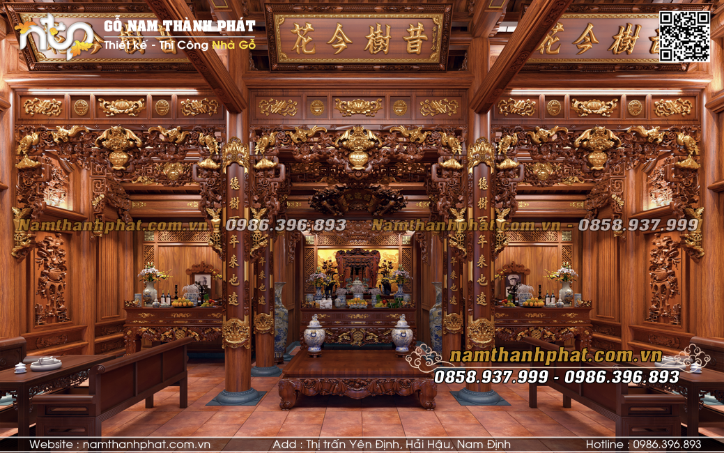 Mẫu thiết kế nội thất nhà gỗ 3 gian tại Bắc Ninh